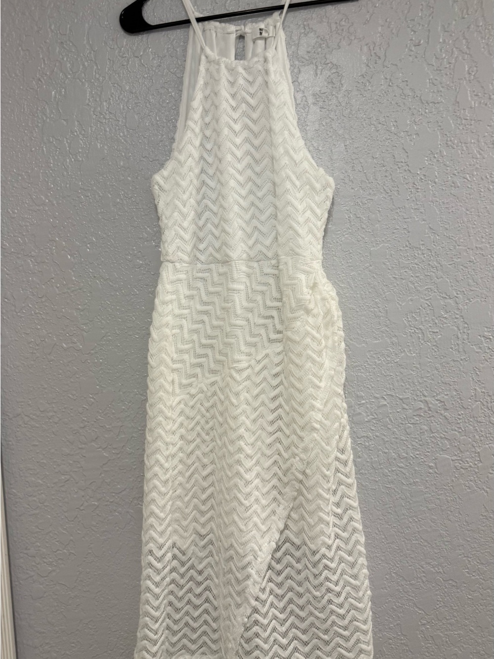 Sleeveless White Crochet Maxi Dress with High Neck